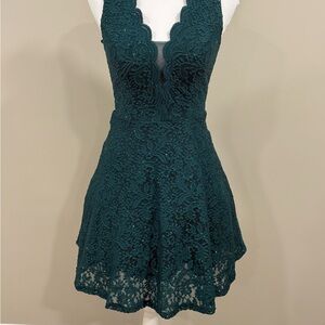 Green Fit and Flare Mini Dress with Plunge Neckline Perfect for Homecoming